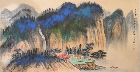 张大千·泼彩山水